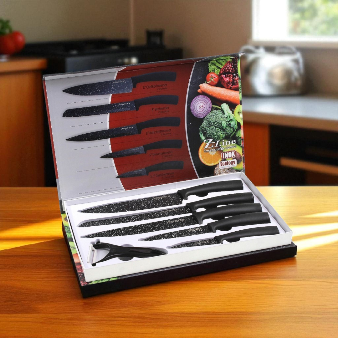 Set od 6 kuhinjskih noževa Cheffinger CF-MB03 i Tchibo stolnjak