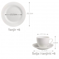 Šoljice za kafu - Set šoljica i tanjirića 18 delova beli SUNTUN - CLASSIC okrugle