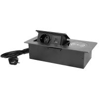 MEPN1216USBWirelessC1 15m crna POPUP nameštajska priključnica sa Wireless punjačem 15W  USB TipATipC 5V 21A 10W 16A 250V3600W 3x15mm2