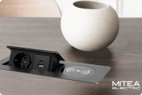 MEPN1216USBWirelessC1 15m crna POPUP nameštajska priključnica sa Wireless punjačem 15W  USB TipATipC 5V 21A 10W 16A 250V3600W 3x15mm2