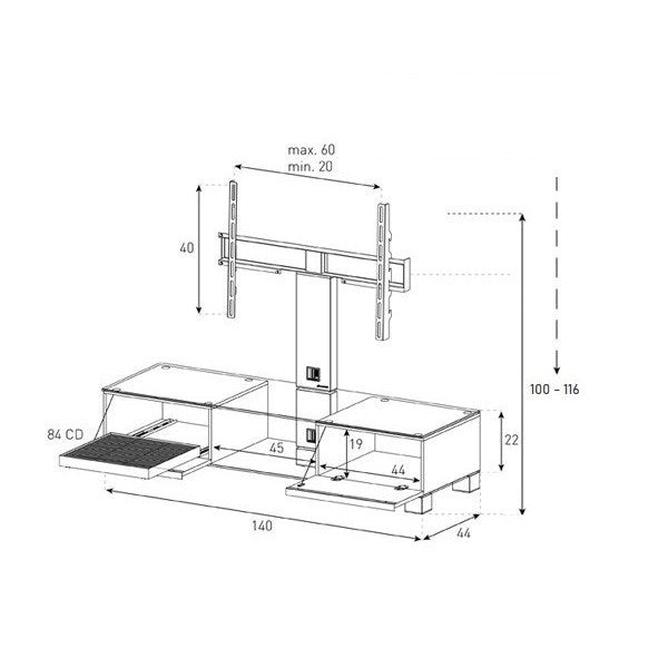 TV komoda sa držačem Sonorous MD8140-C-INX-WNT
