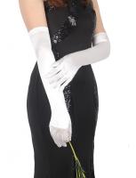 Bele dugačke rukavice od simuliranog svilenog materijala C81312-3