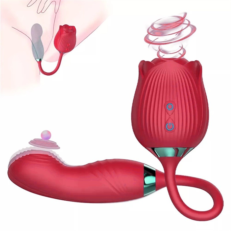 Rose vibrator (ruža vibrator) – sisanje i vibriranje (silikon) crvena