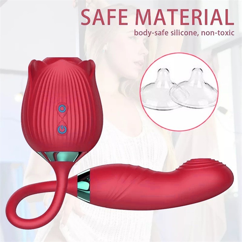 Rose vibrator (ruža vibrator) – sisanje i vibriranje (silikon) crvena