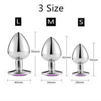 Metalni analni butt plug sa kristalom - set u veličinama S,M,L