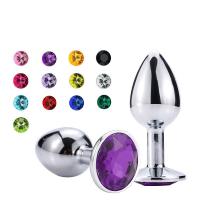 Metalni analni butt plug sa kristalom - set u veličinama S,M,L - LJUBIČASTA