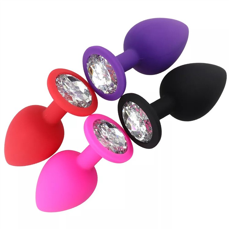 Silikonski analni butt plug sa kristalom - set (S,M,L veličina) CRNI