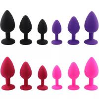 Silikonski analni butt plug sa kristalom - set (S,M,L veličina) CRNI