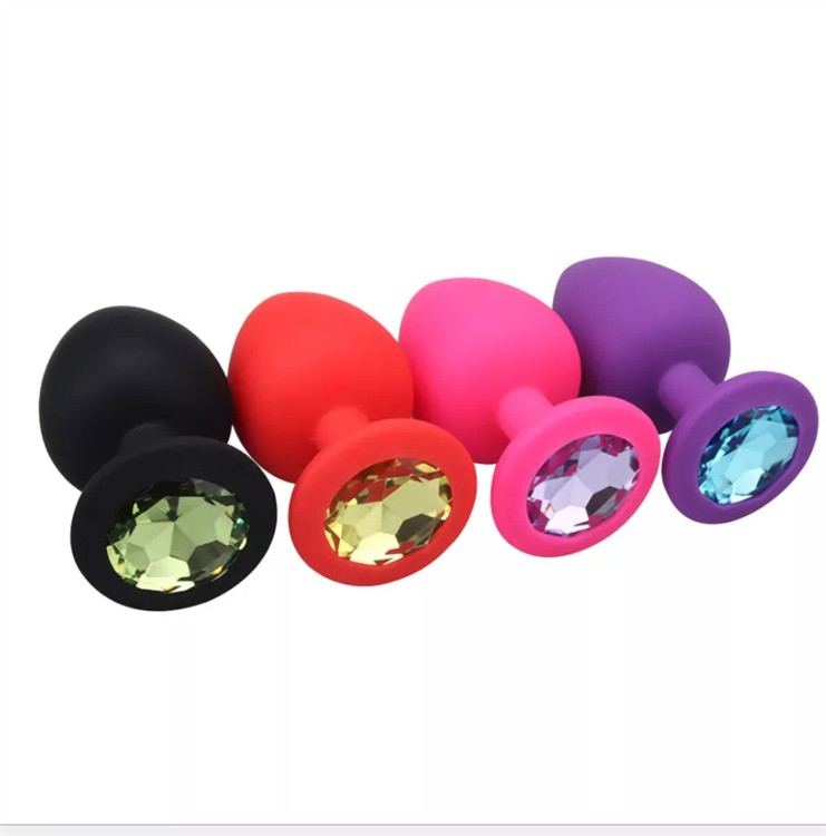 Silikonski analni butt plug sa kristalom - set (S,M,L veličina) CRVENI