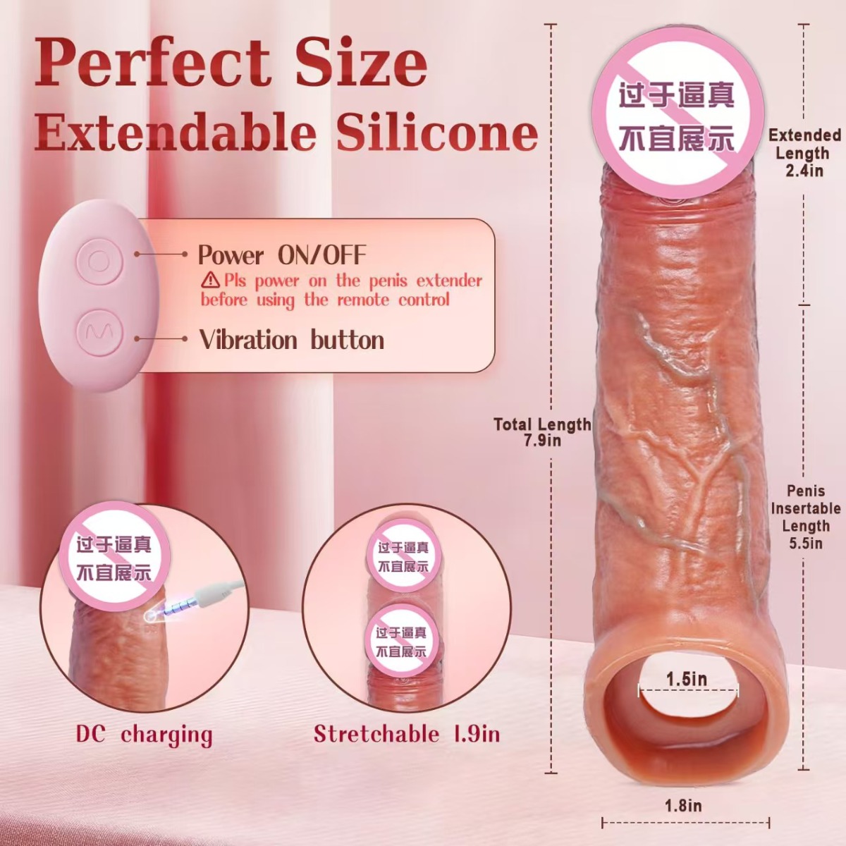 Vibrirajuća realistična navlaka i produžetak za penis (daljinski/app)