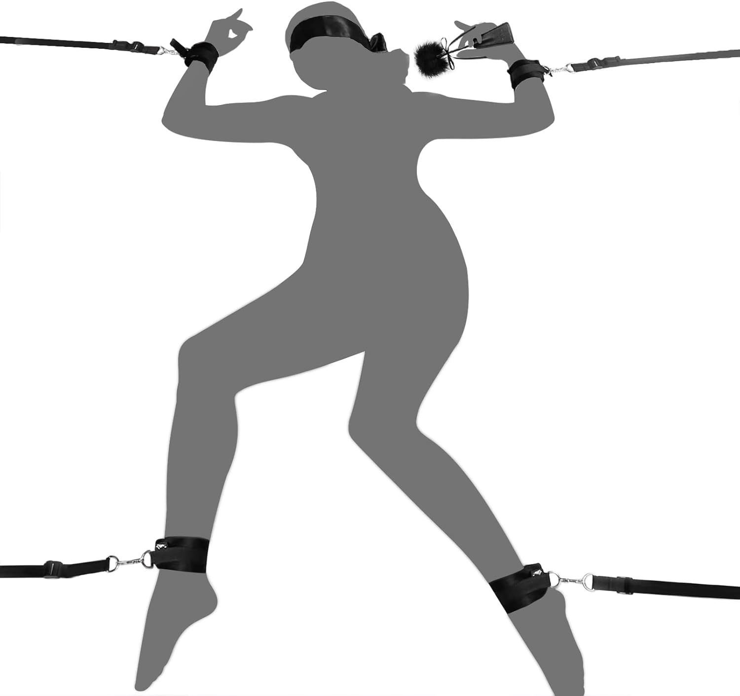 BDSM bondaž komplet – lisice, povez, perce